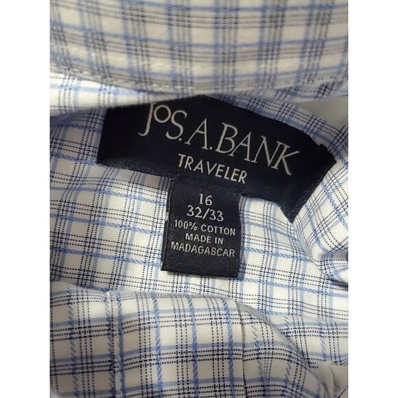 Jos. A. Bank Traveler Men’s Dress Shirt Size 16 32/33 | Blue Check Pattern 100% - Picture 3 of 11